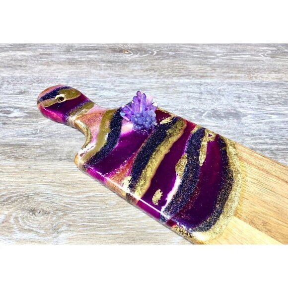 Geode Art Wood Cutting Board Purple Quartz Points - Picture 6 of 10